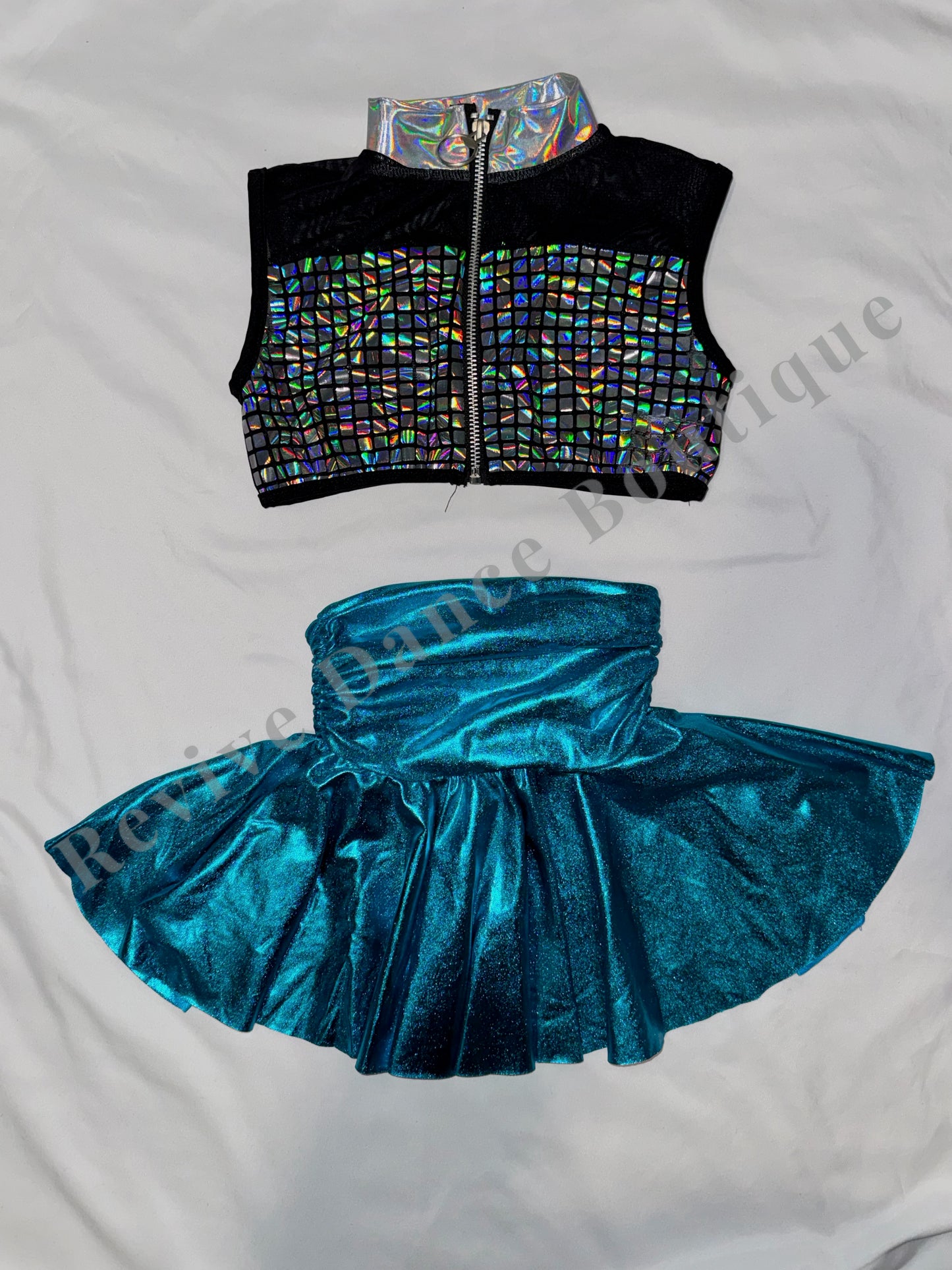 Dansco Metallic Two-Piece Costume – Teal/Black/Silver – CS