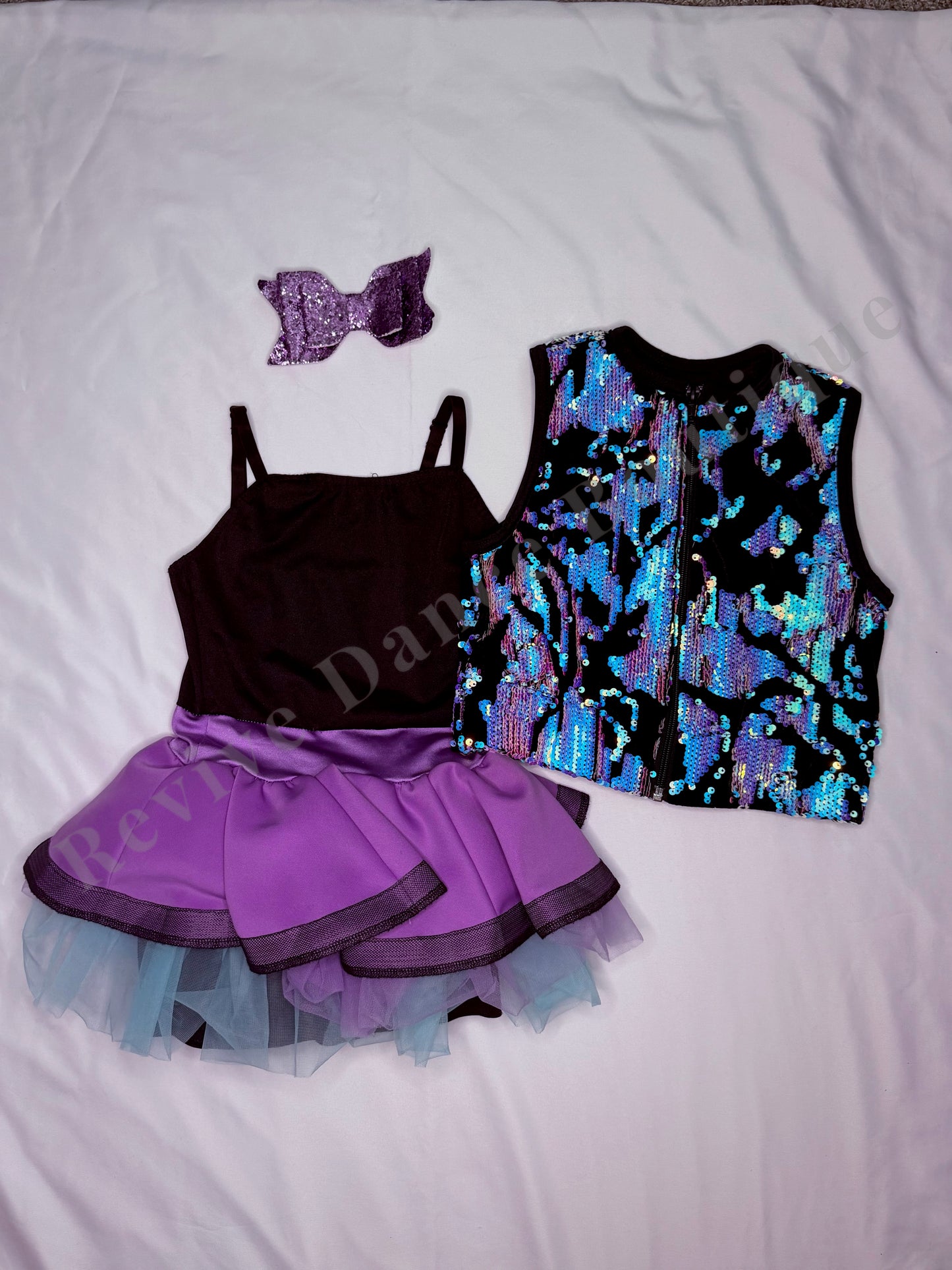 Weissman Sequin Vest Two-Piece Dance Costume – Purple/Teal/Black – CS