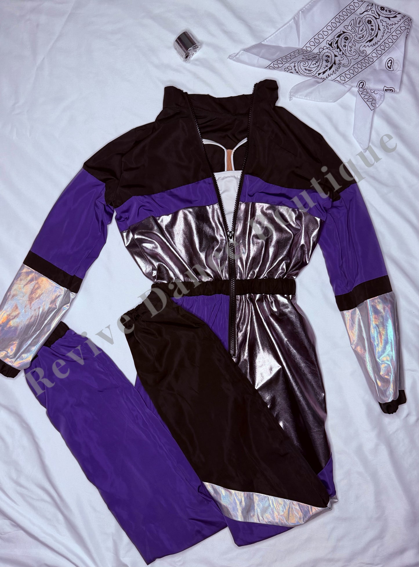 Revolution Dancewear Hip Hop Costume Set – Purple/Black/Silver – CM
