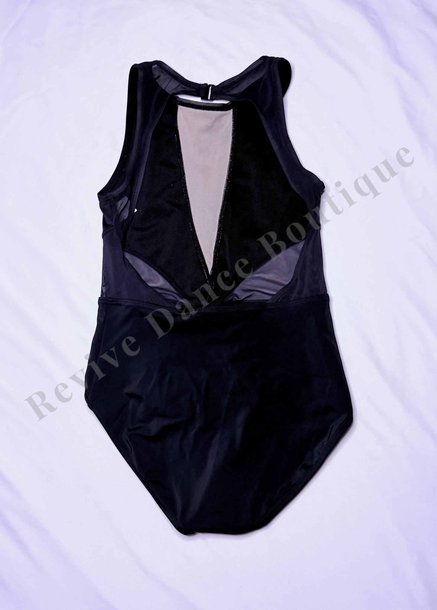 Balera Deep V Mesh Panel Leotard – Black – CL