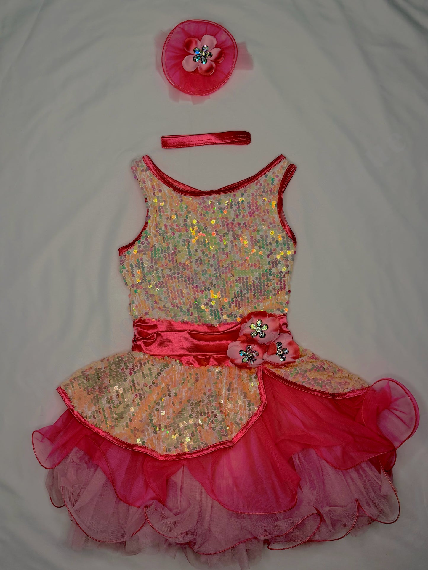 Weissman Sequin Floral Performance Costume – Coral/Beige – CL