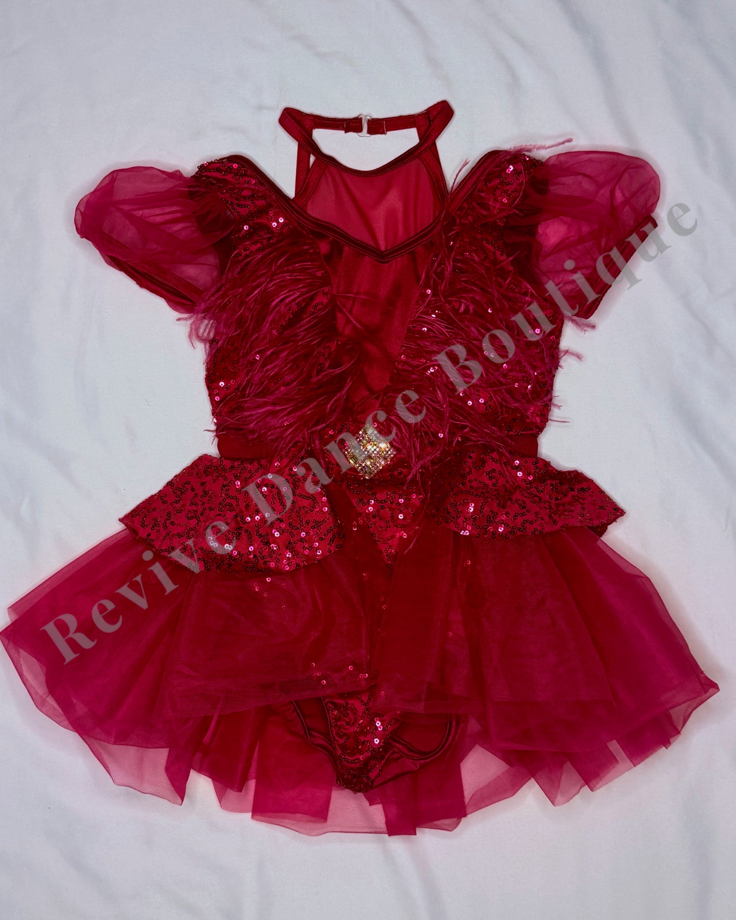 Weissman Sequin & Feather Dress – Red – CL