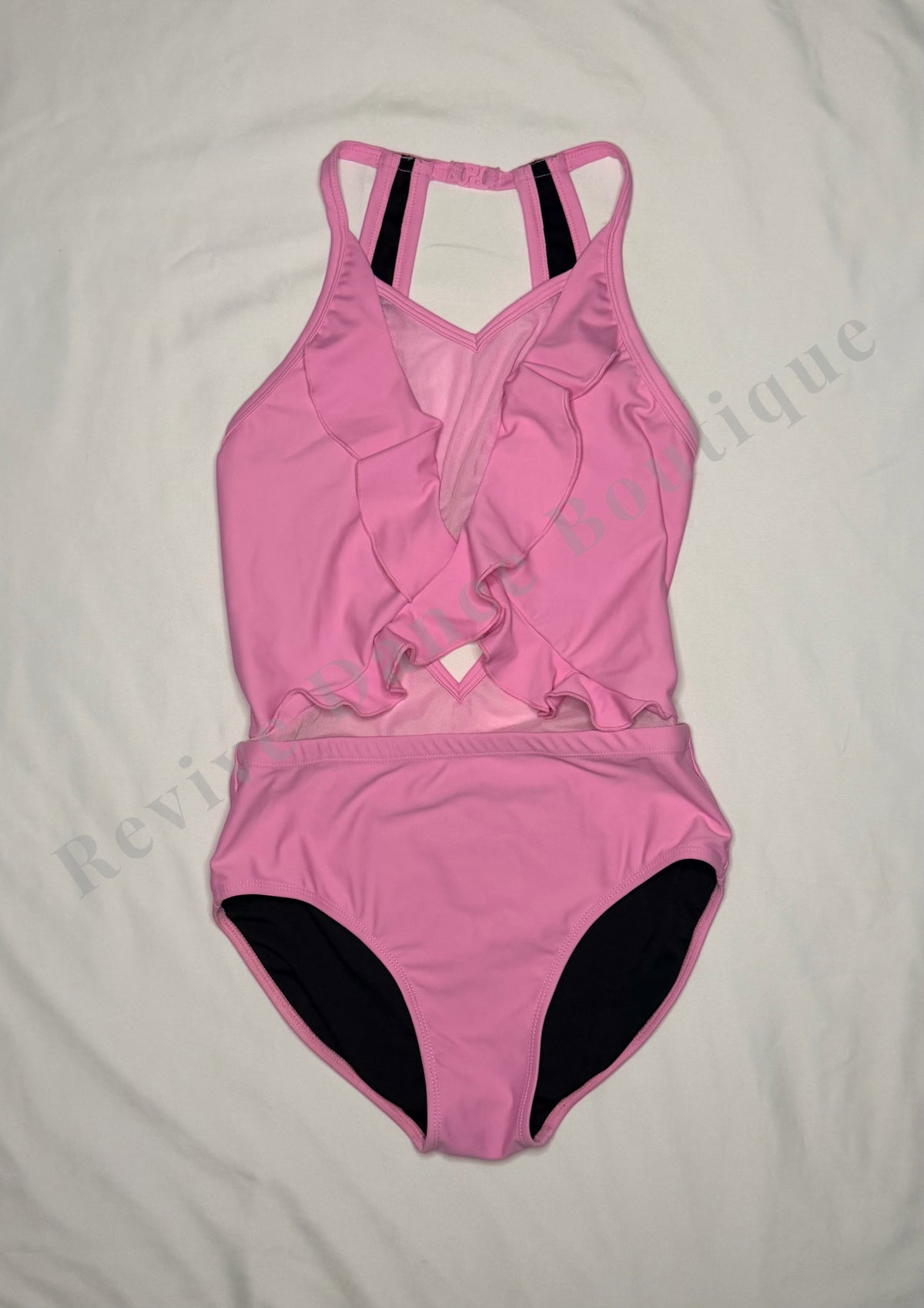Oh La La Ruffle Open Back Performance Leotard – Pink – CXL