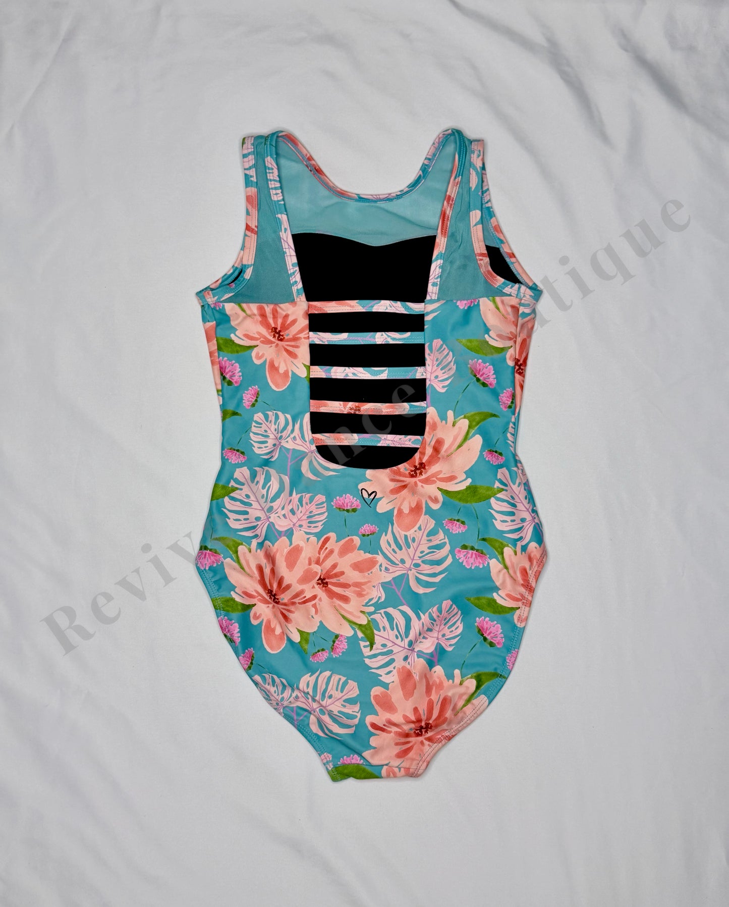Oh La La Floral Strappy-Back Leotard – Aqua/Pink – CXL