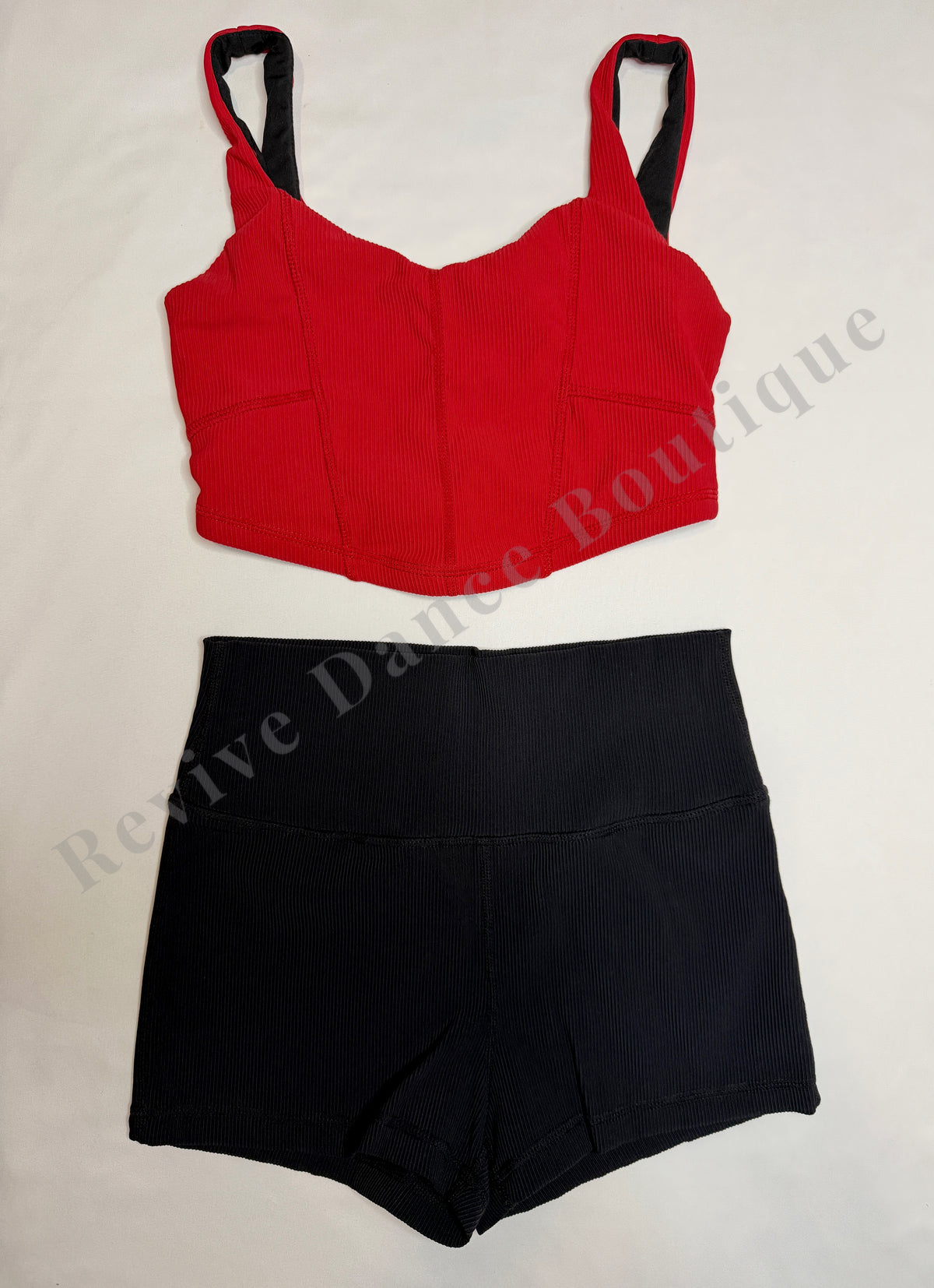 Oh La La Ribbed Crop Top & Shorts Set – Red/Black – AXS/AS