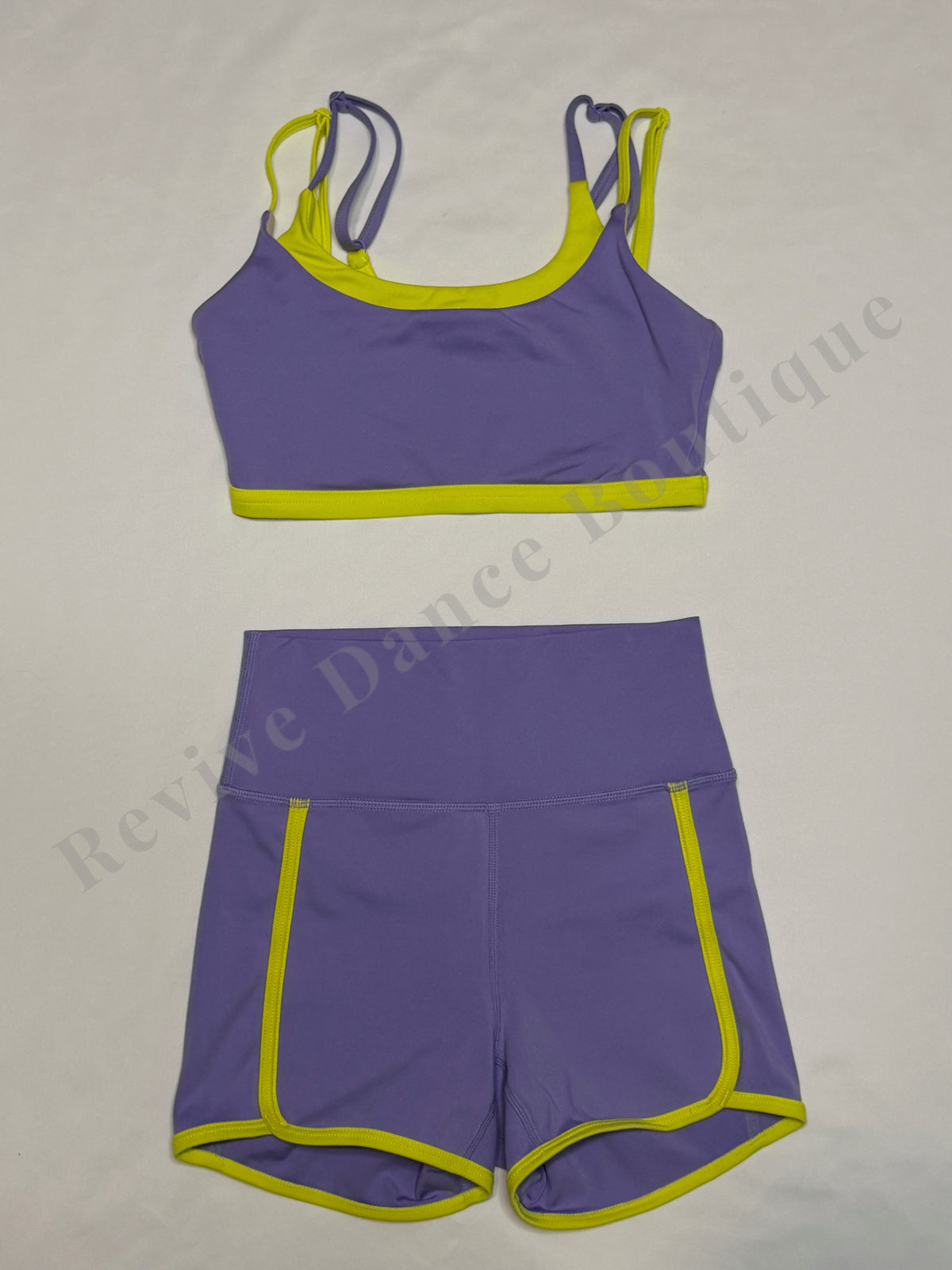 Jo+Jax Two-Piece Dancewear Set – Lavender/Neon Yellow – AXS