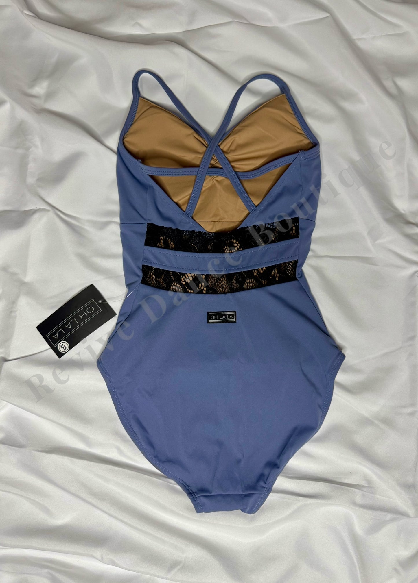 Oh La La Strappy Lace Panel Leotard – Slate Blue/Cornflower – Adult XS (AXS) NWT