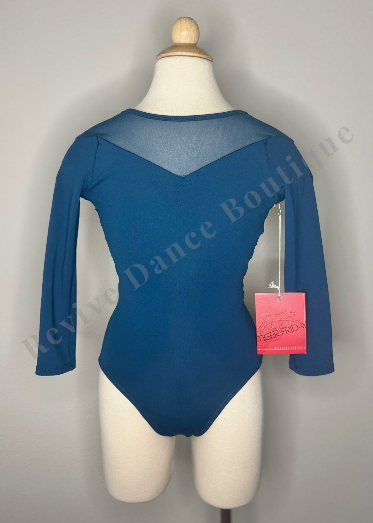 Tiger Friday Mesh-Back Long-Sleeve Leotard – Teal (Adult Extra Extra Small/AXXS, NWT)