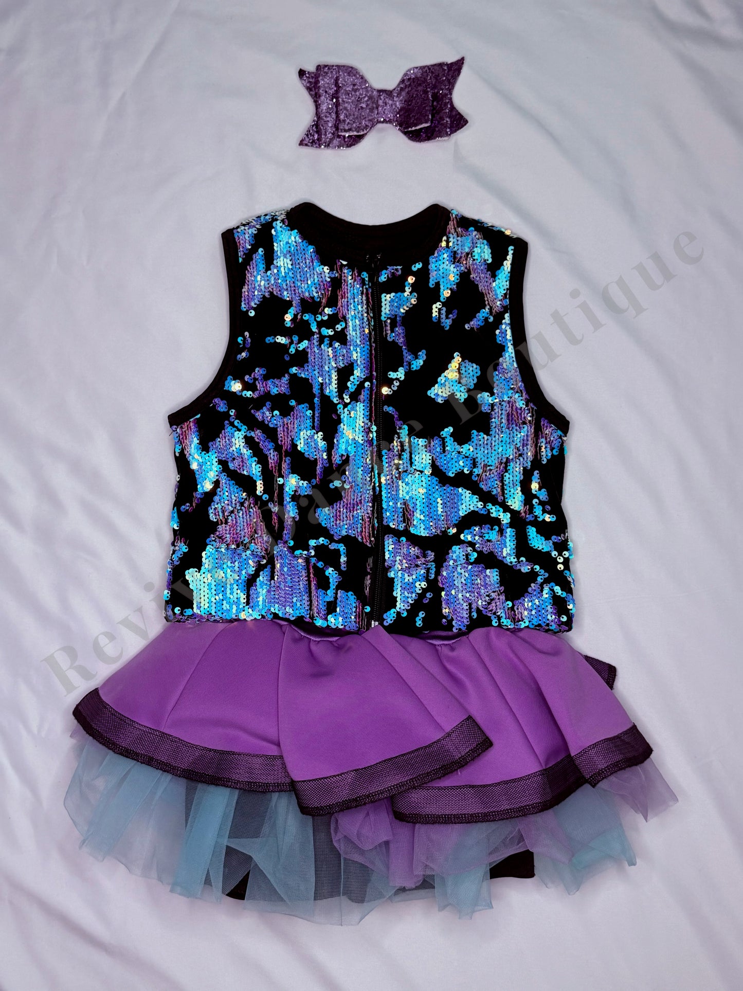 Weissman Sequin Vest Two-Piece Dance Costume – Purple/Teal/Black – CS