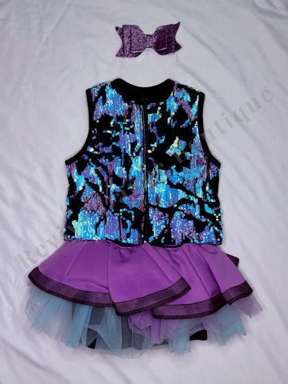 Weissman Sequin Vest Two-Piece Dance Costume – Purple/Teal/Black – CS