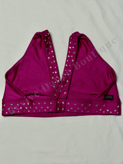Tiger Friday Rhinestone V-Neck Dance Top – Magenta – AM