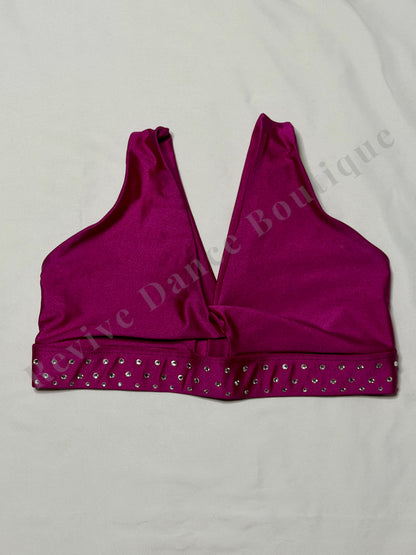 Tiger Friday Rhinestone V-Neck Dance Top – Magenta – AM