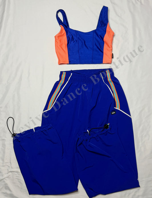 Tiger Friday Two-Piece Crop Top & Wide-Leg Dance Pants Set – Royal Blue/Orange – AXS