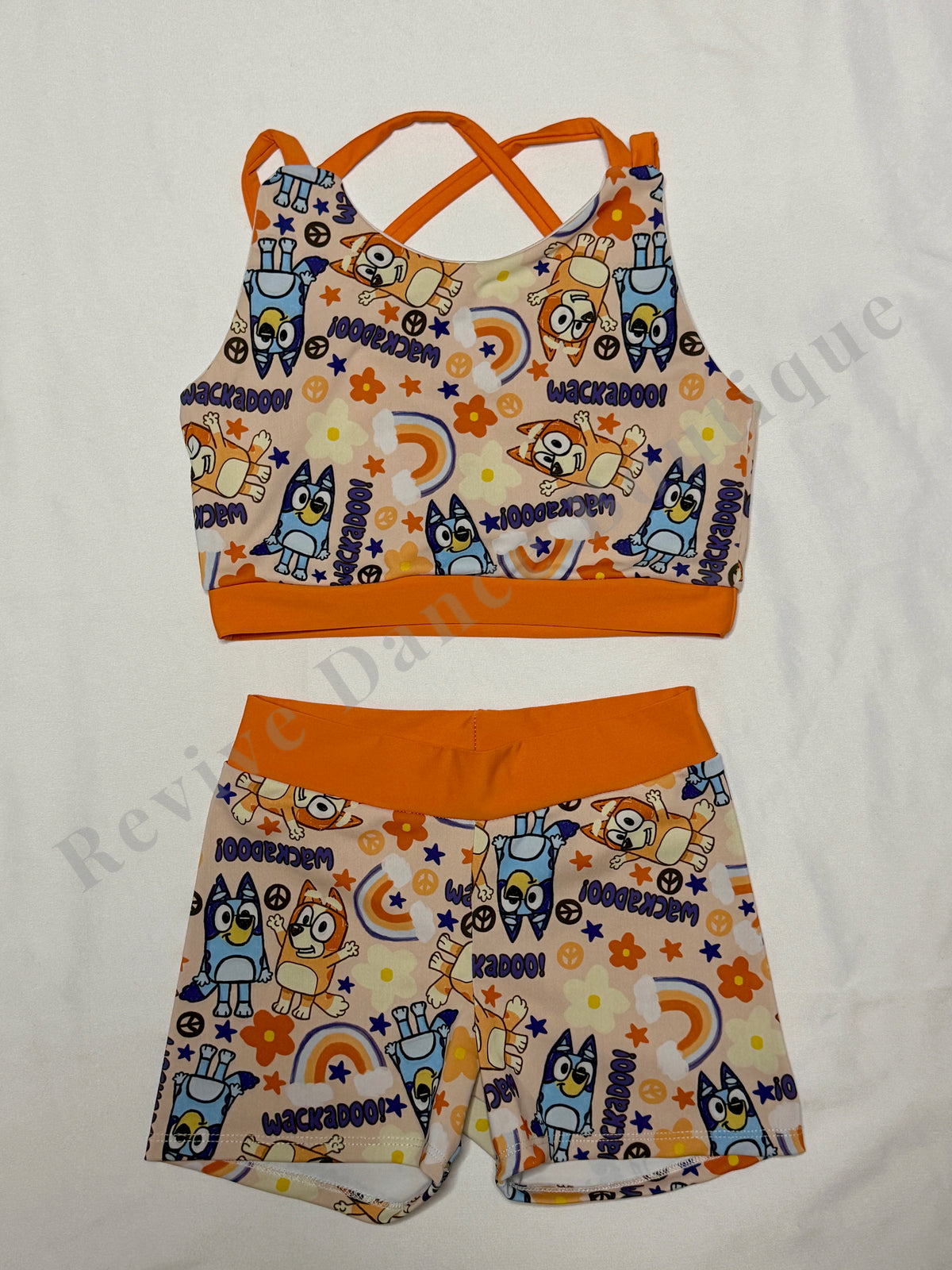 Custom Bluey Print Two-Piece Dance Set – Orange/Multi – CL