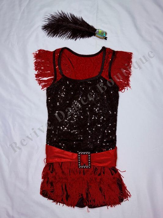 Curtain Call Sequin Fringe Performance Unitard – Red – CM