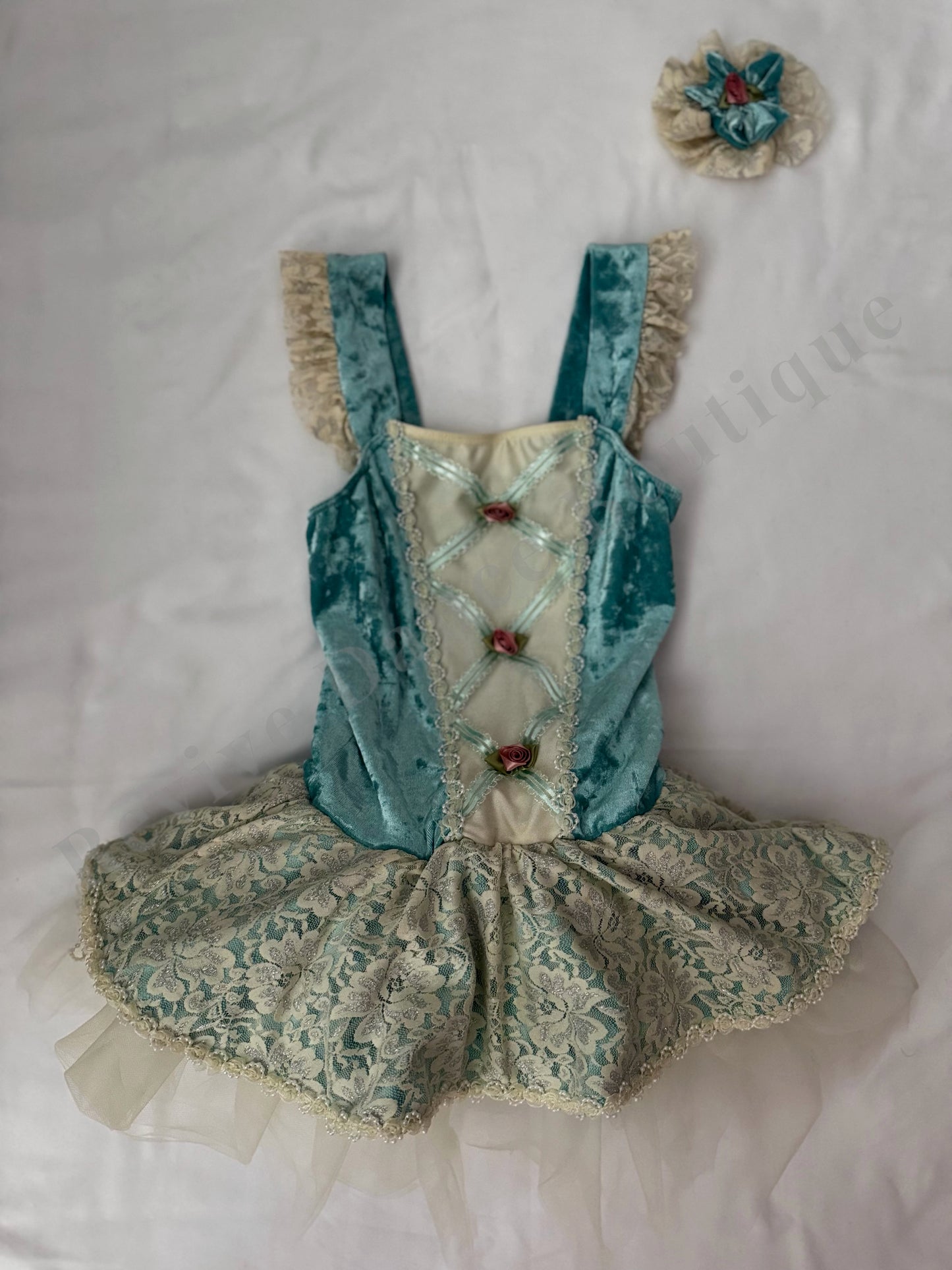 Revolution Dancewear Velvet & Lace Ballet Costume – Teal – CM