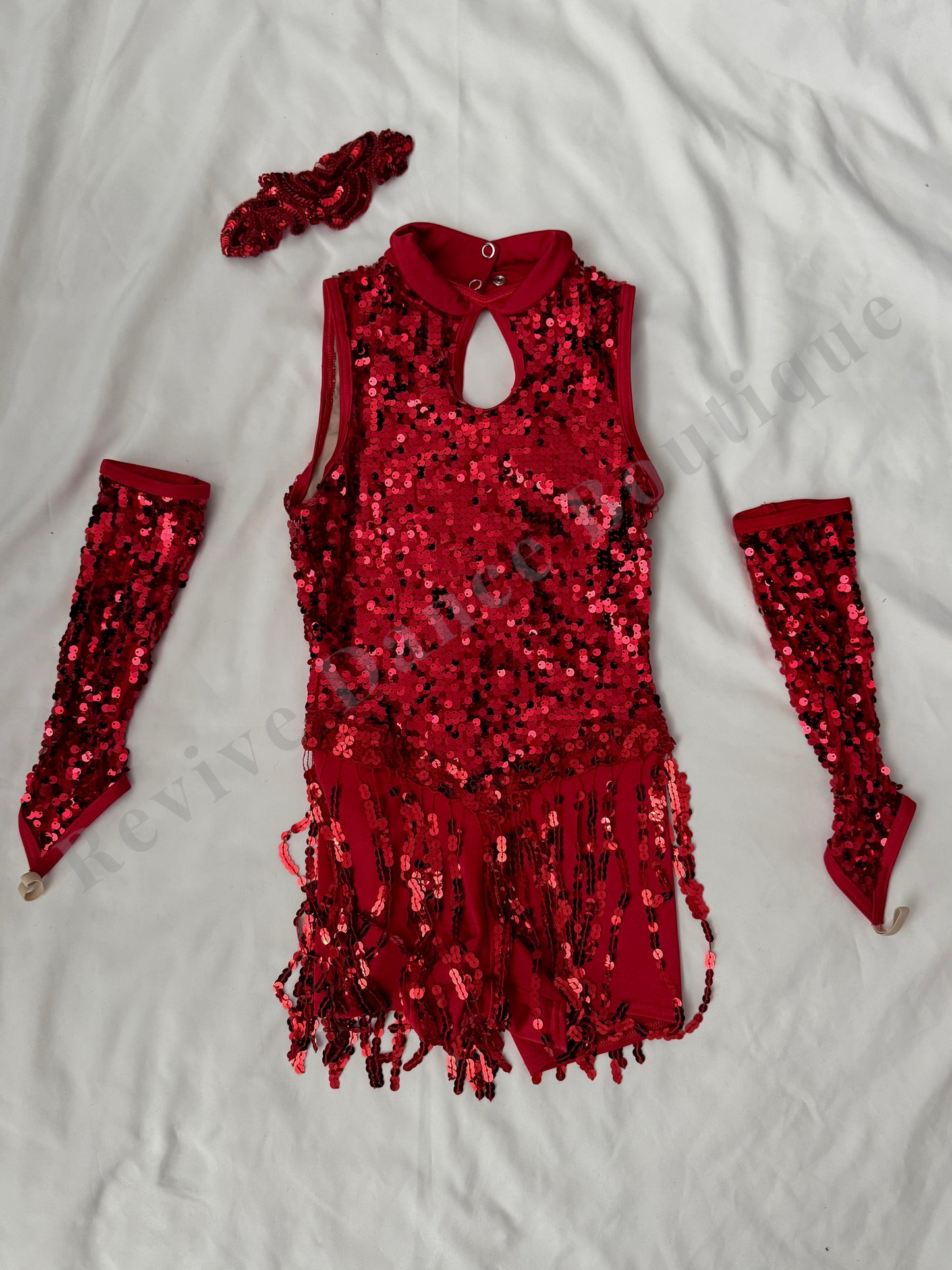 Weissman Sequin Fringe Performance Unitard Set – Red – CM