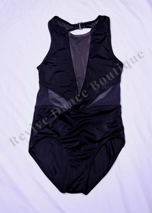 Balera Deep V Mesh Panel Leotard – Black – CL
