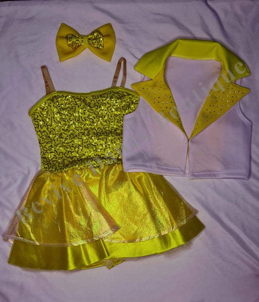 Weissman Sequin Dress with Vest – Yellow/White – CL