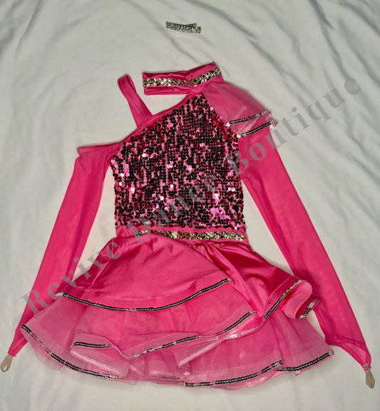 Weissman Sequin One-Shoulder Dress – Hot Pink – CL