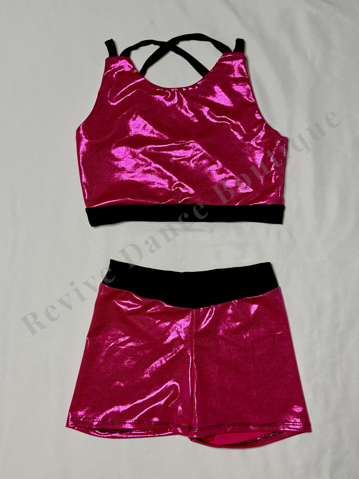 Custom Metallic Two-Piece Dance Set – Hot Pink/Black – CL