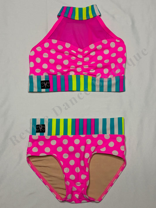 Kandi Kouture Polka Dot Two-Piece Dance Set – Hot Pink/Multi – CL