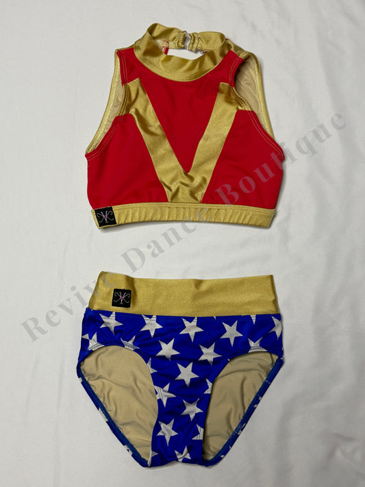 Kandi Kouture Star Two-Piece Dance Set – Red/Gold/Blue – CL