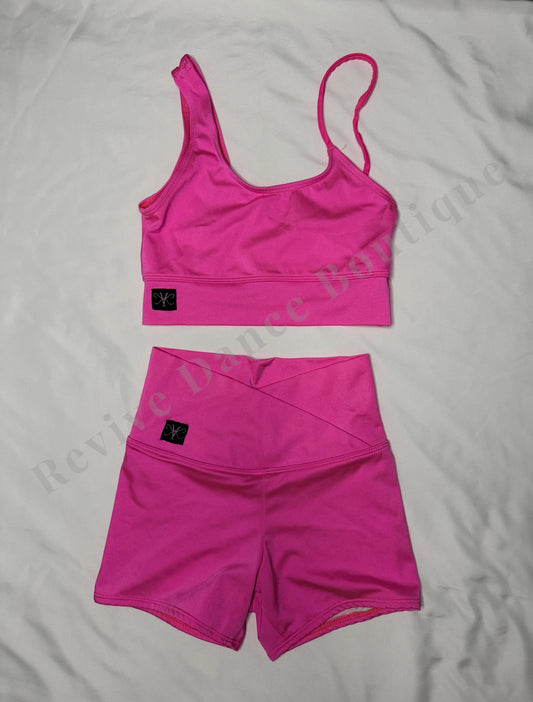 Kandi Kouture Crop Top & High-Waist Shorts Dance Set – Hot Pink – CXL
