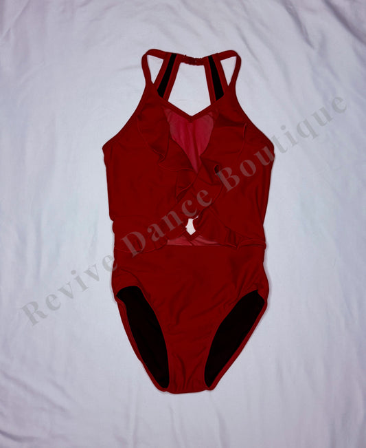 Oh La La Ruffle Open Back Performance Leotard – Burgundy– CXL