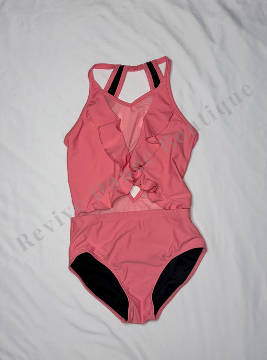 Oh La La Ruffle Open Back Performance Leotard – Coral– CXL