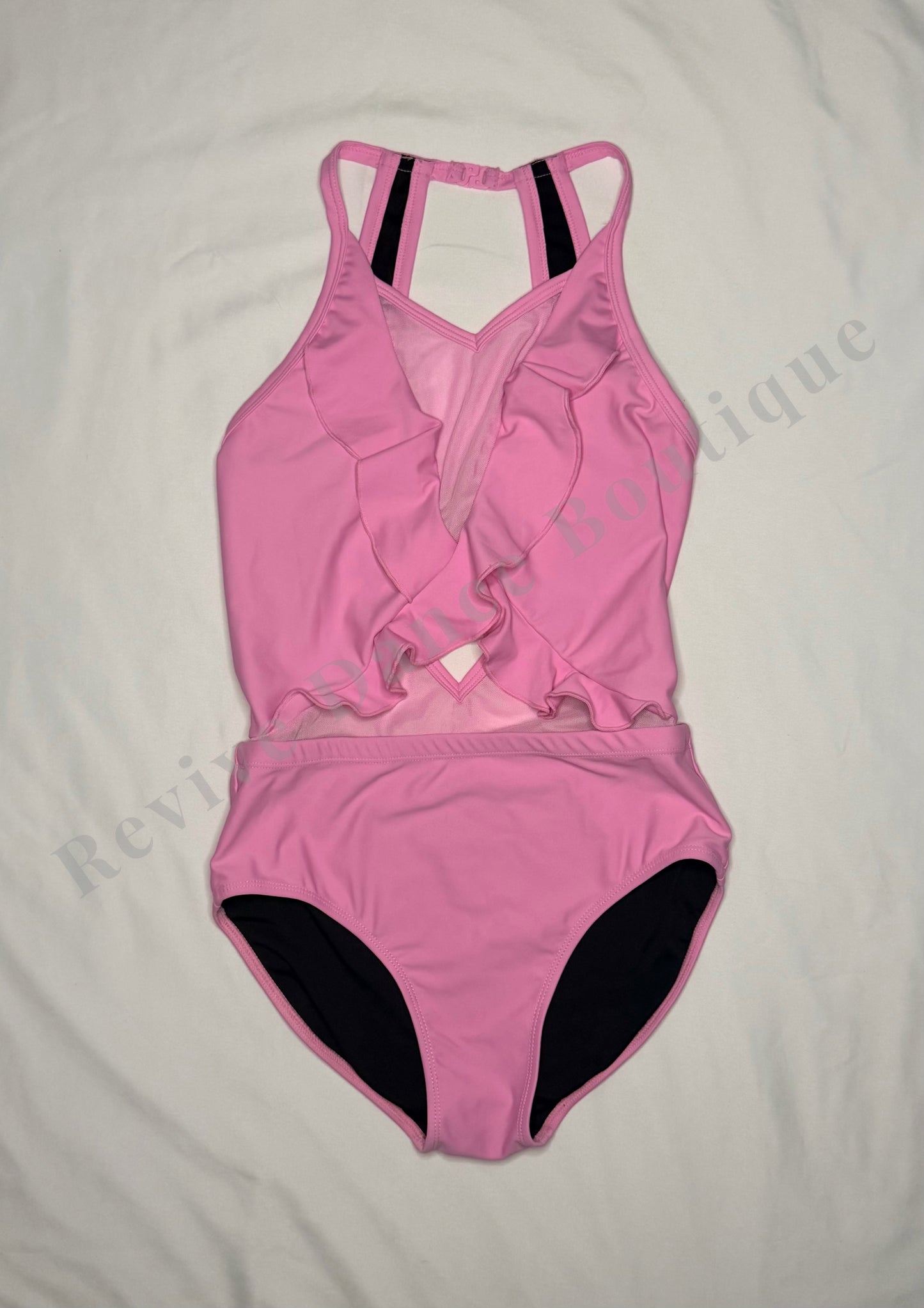 Oh La La Ruffle Open Back Performance Leotard – Pink – CXL
