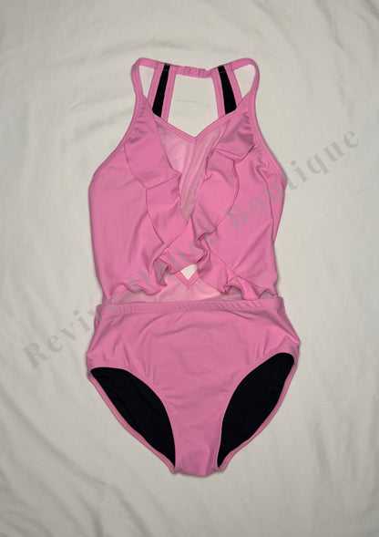 Oh La La Ruffle Open Back Performance Leotard – Pink – CXL