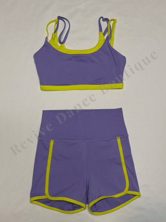 Jo+Jax Two-Piece Dancewear Set – Lavender/Neon Yellow – AXS