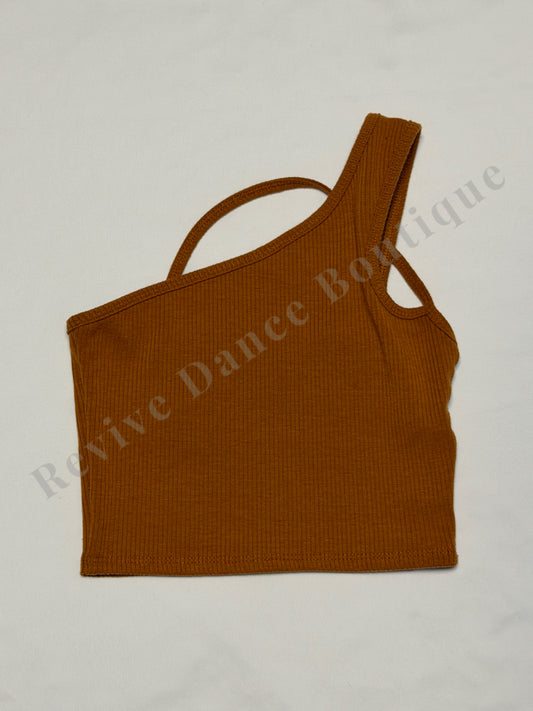 Tiger Friday Asymmetrical Ribbed Crop Top – Rust – AXS