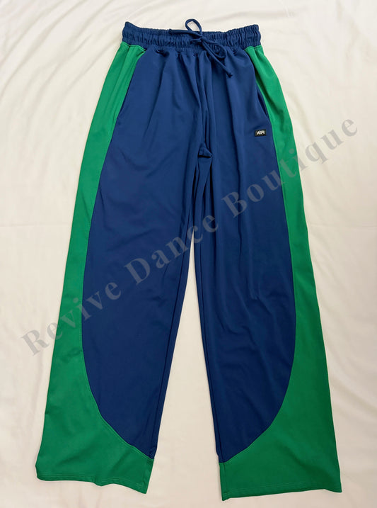 Tiger Friday Colorblock Wide-Leg Dance Pants – Navy/Green – AS