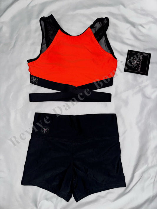 Kandi Kouture two piece set – Orange and Black (Child Large (CL), EUC)