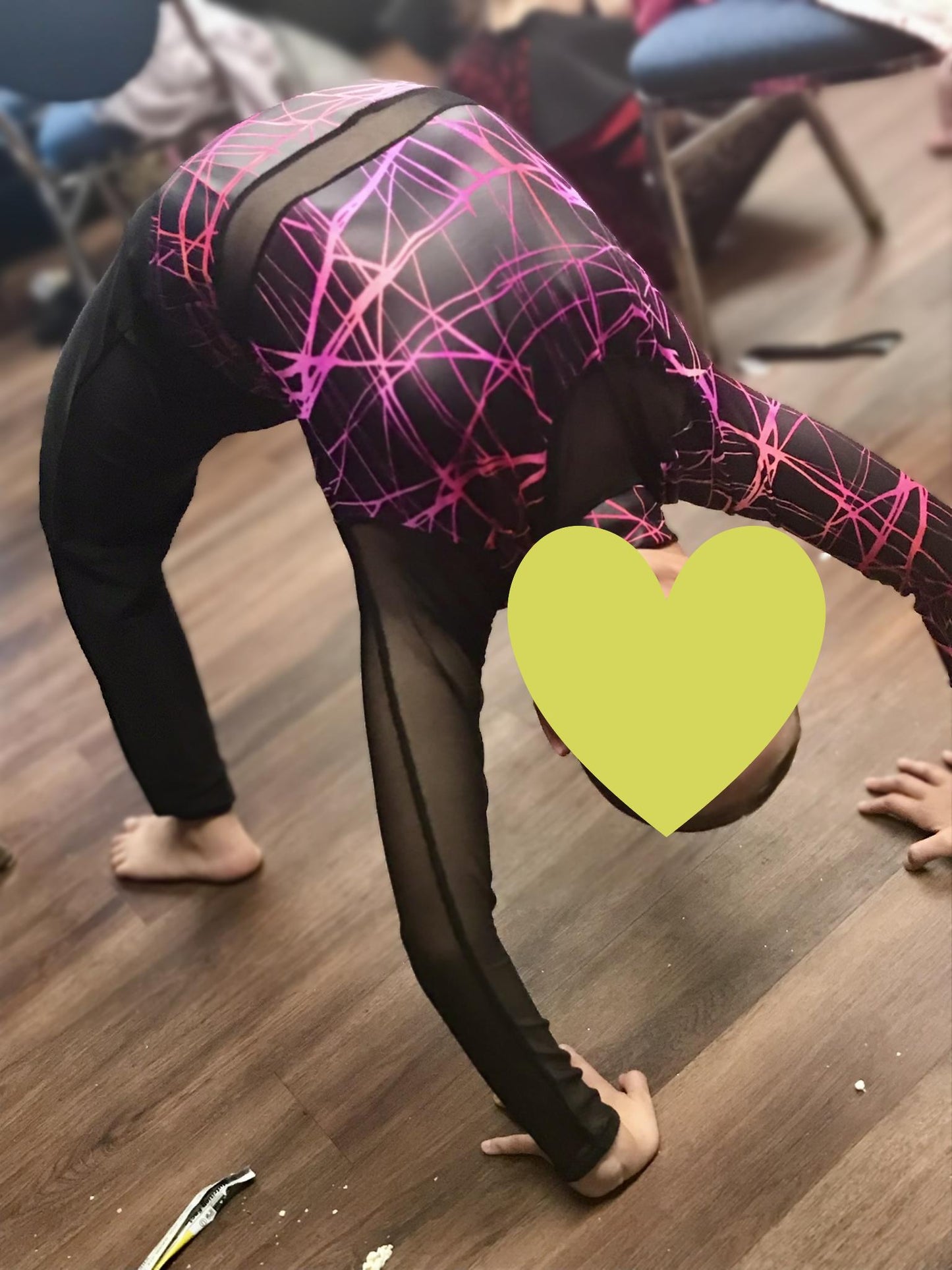 A Wish Come True Asymmetrical Mesh Unitard – Black/Neon Pink – Child XL (CXL)