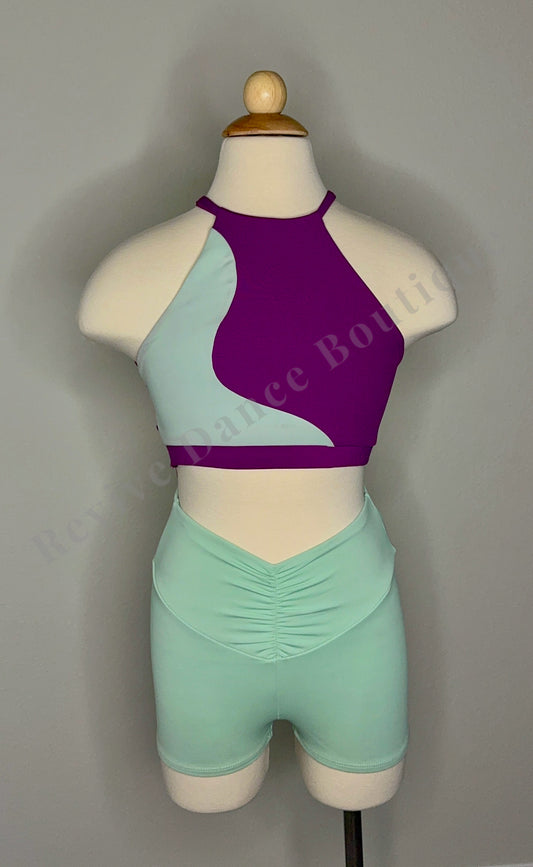 Tiger Friday Orbital Crop Top + Shorts – Purple & Mint (Adult XS / AXS)