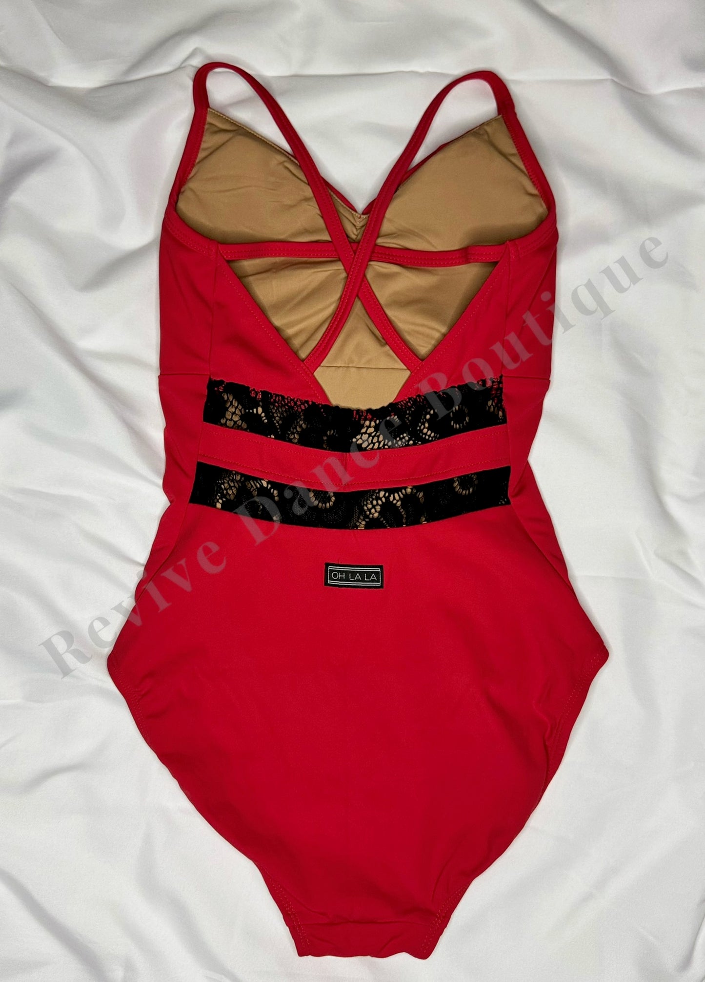 Oh La La Strappy Lace Panel Leotard – Red – Child XL (CXL)