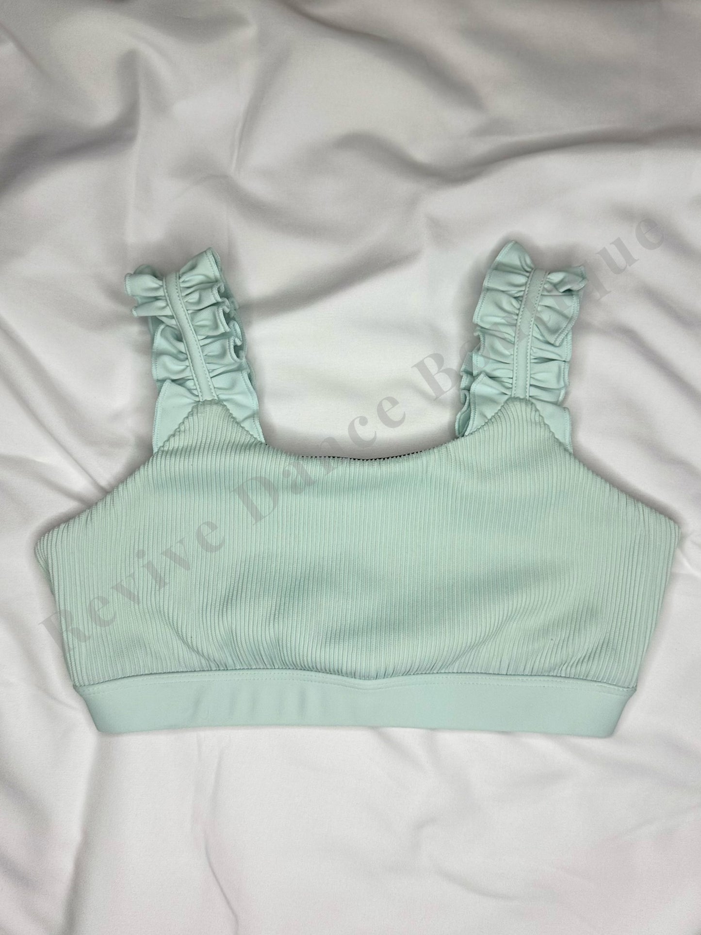 Ooh La La Ribbed Ruffle Strap Crop Top – Mint (Child Extra Large / CXL)