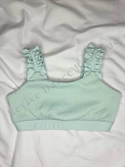 Ooh La La Ribbed Ruffle Strap Crop Top – Mint (Child Extra Large / CXL)