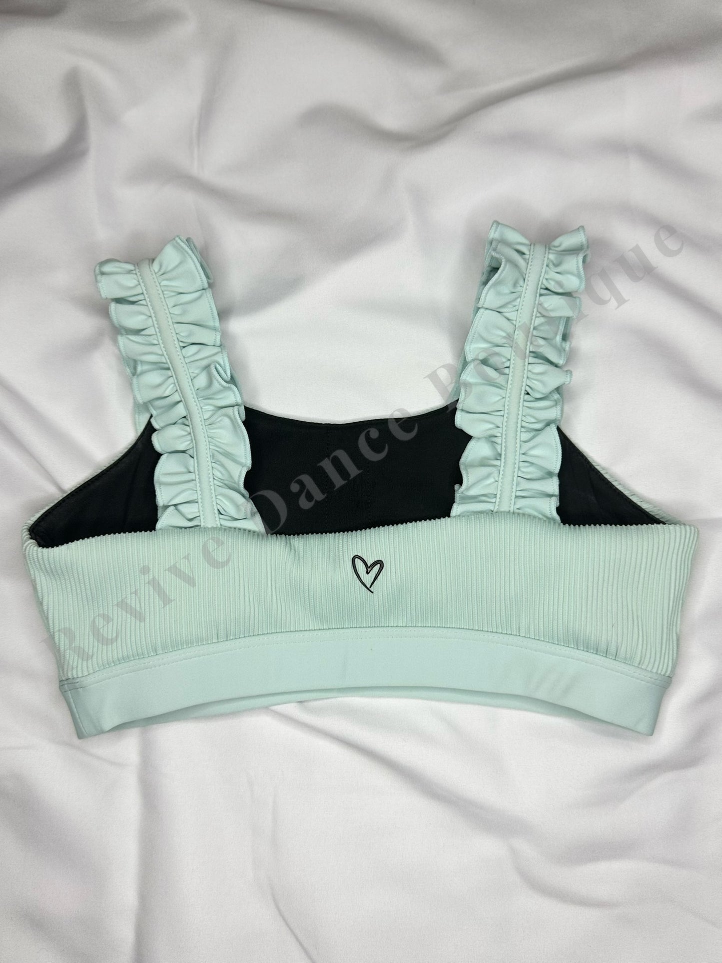 Ooh La La Ribbed Ruffle Strap Crop Top – Mint (Child Extra Large / CXL)