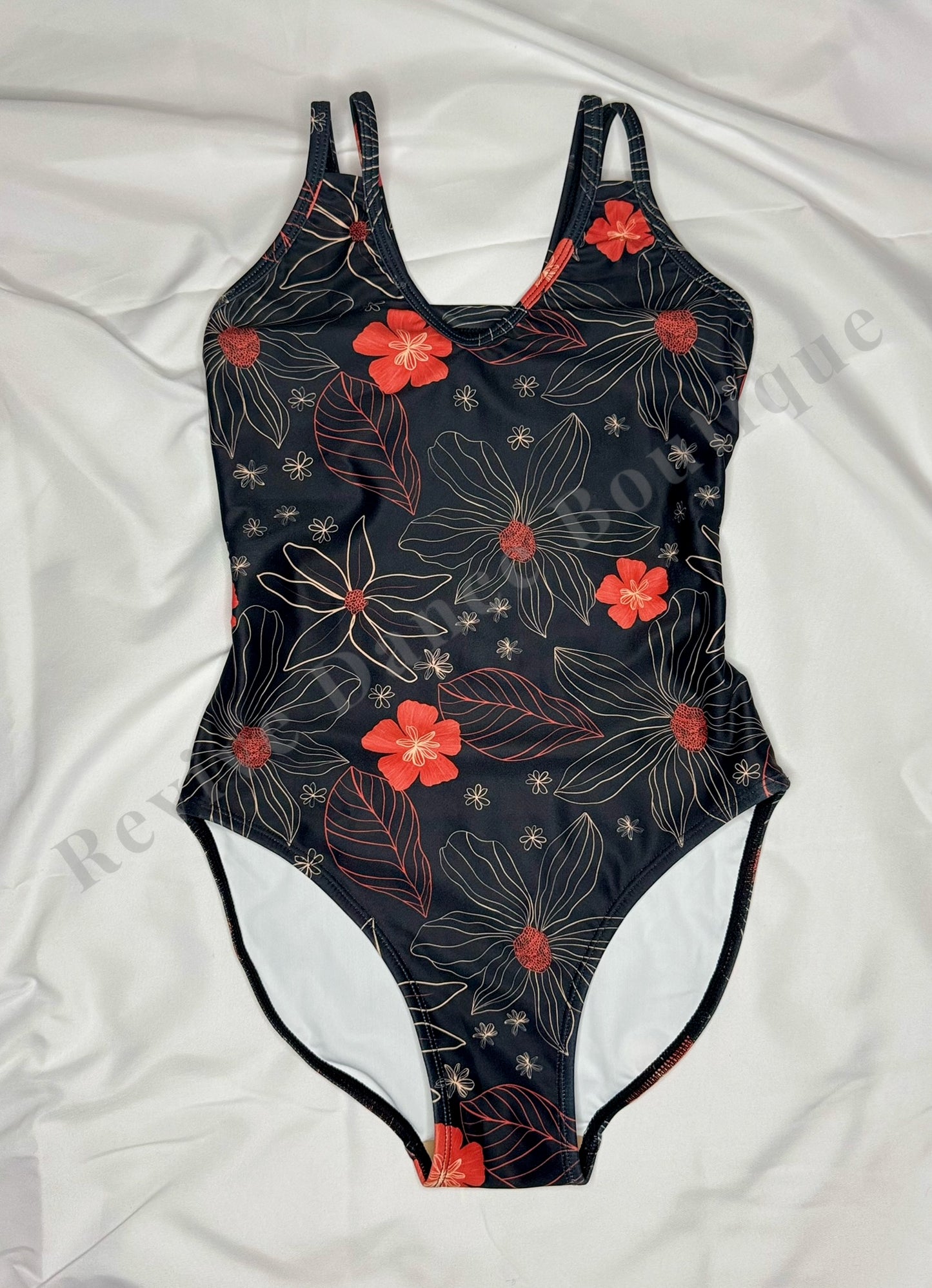 Chic Ballet by Oh La La Floral Leotard – Black/Red – Child Large (CL)