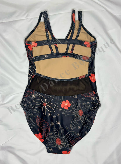 Chic Ballet by Oh La La Floral Leotard – Black/Red – Child Large (CL)