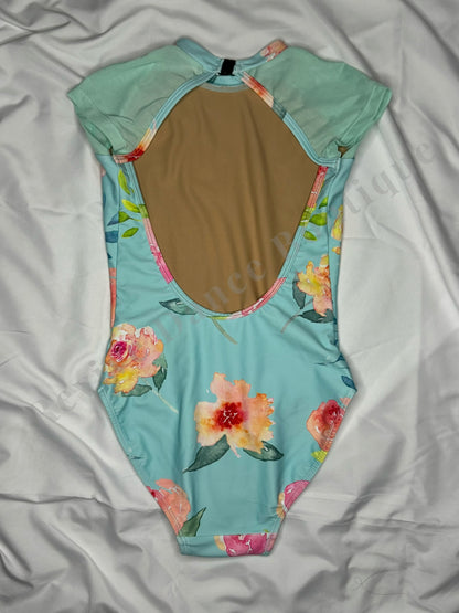 Chic Ballet by Oh La La Floral Open-Back Leotard – Aqua Floral – Child Large (CL)