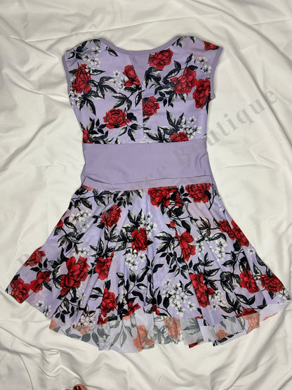 Chic Ballet by Oh La La  Floral Mesh Skirted Leotard – Lavender Floral – Child Large (CL)