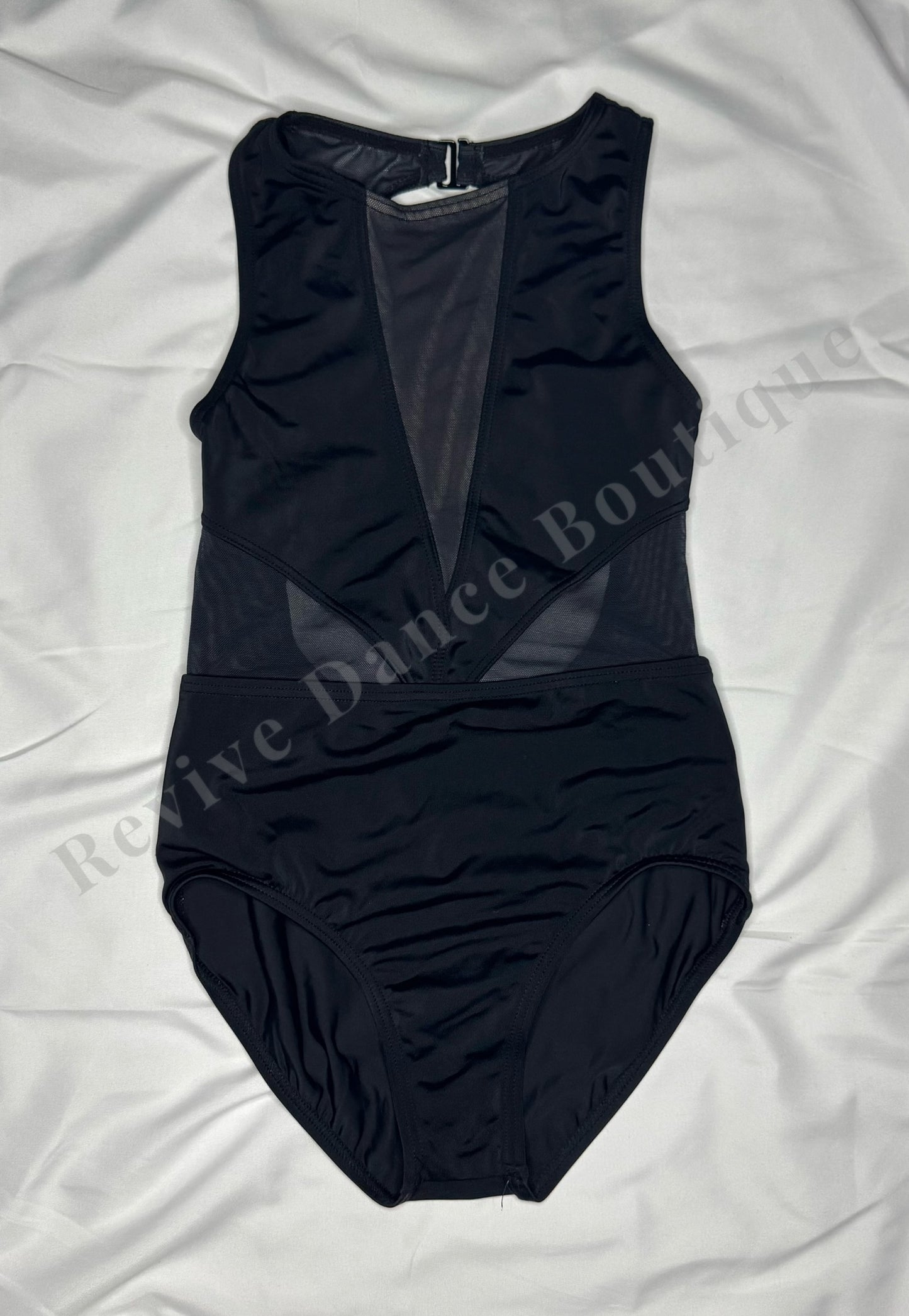 Balera Deep V Mesh Panel Leotard – Black – CM