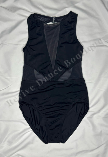 Balera Deep V Mesh Panel Leotard – Black – CM