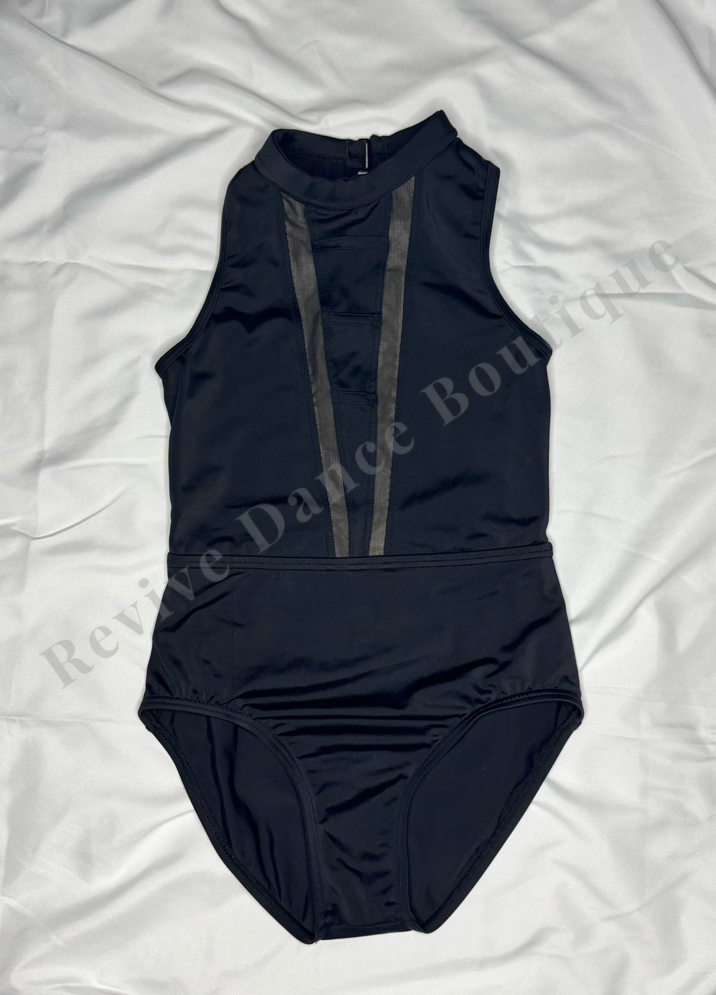 Balera Mock Neck Mesh Stripe Leotard – Black – CM