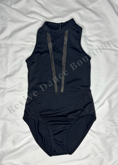 Balera Mock Neck Mesh Stripe Leotard – Black – CM